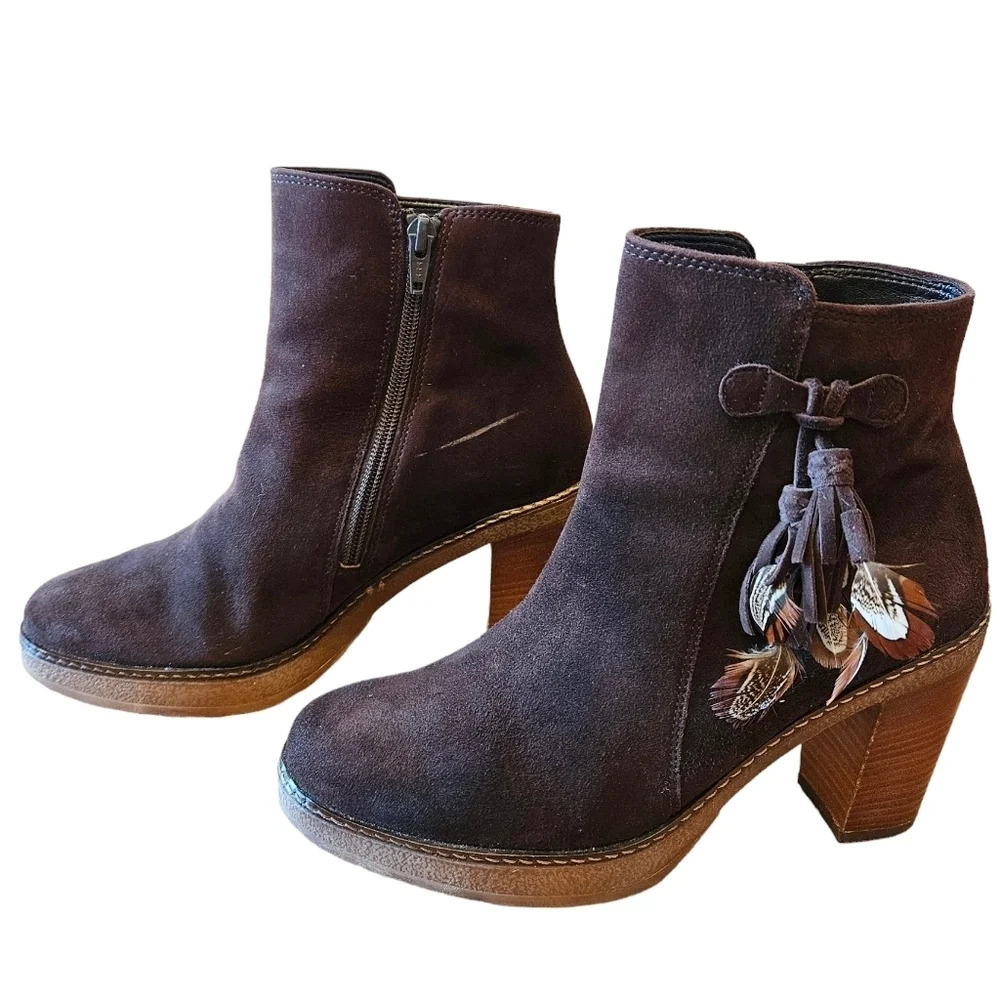 Gabor Brown Suede Leather Boho Ankle Boots High Heel Platform Booties Size  37. - Picture 2 of 13